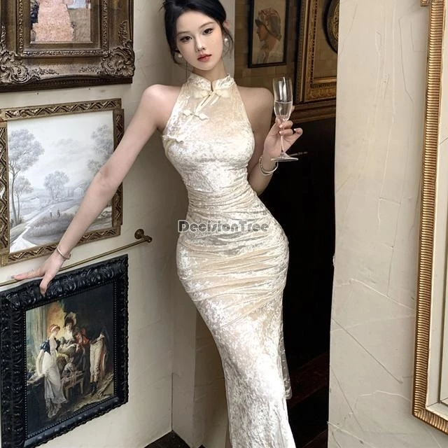 

Новое китайское платье-ципао 2026 года в ретро-стиле, улучшенное, сексуальное, кружевное, с традиционным воротником-стойкой, без рукавов, женское, приталенное, для вечеринок.