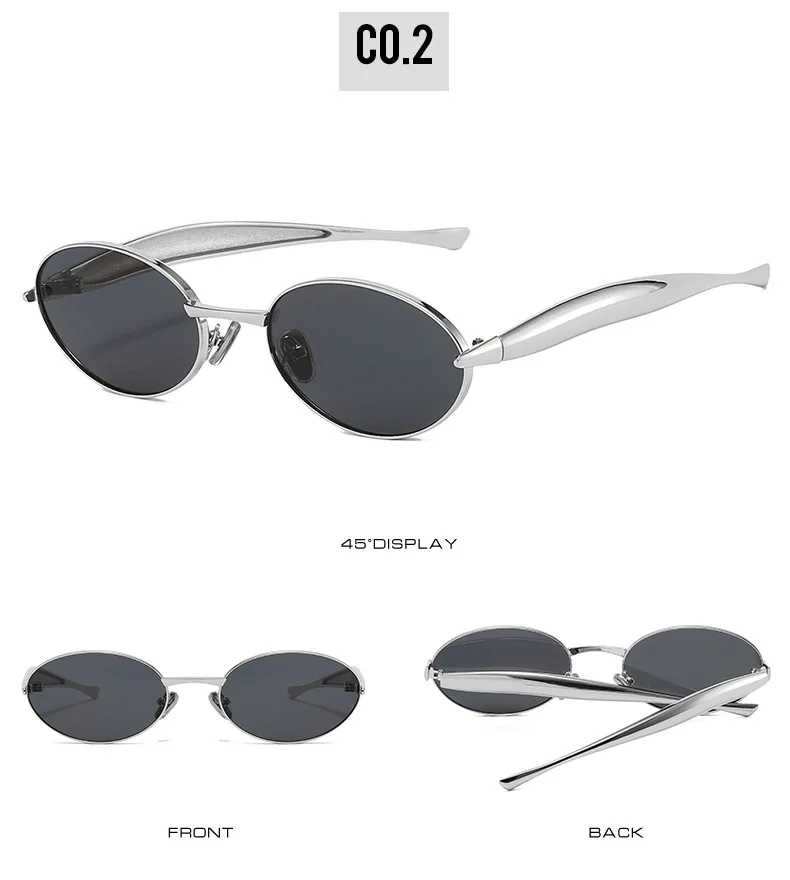 Y2K Kleine ovale Sonnenbrille Markendesigner Damen Stilvolle Ins Mode Bold Metallbein Damen Sonnenschutz – Detail 8
