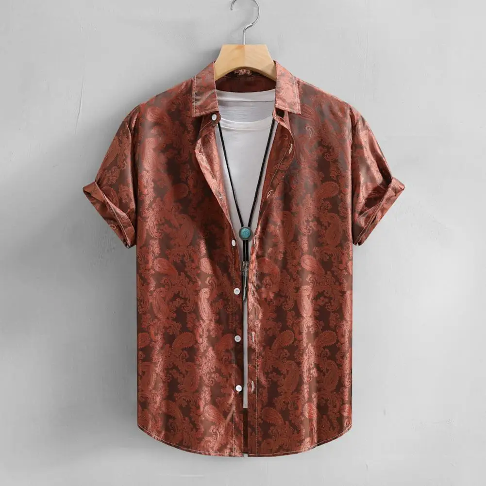 Men Printed Shirt Stylish Men's Printed Shirt with Turn-down Collar Short Sleeves Loose Fit Mid Length Cardigan for Wear for Men