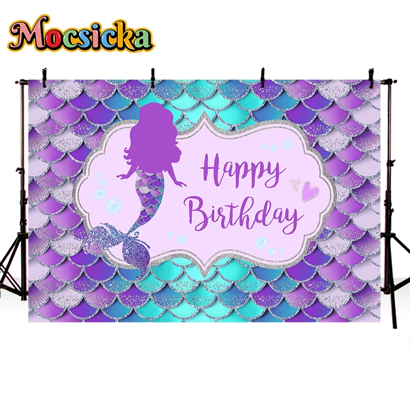 Bluey Mermaid Baby Shower 1st Birthday Backdrop For Photography Underwater World Portrait Photo Background Kid Photo Studio