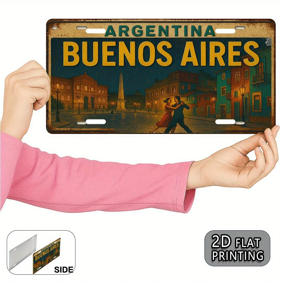 Argentina Buenos Aires License Plate Tin Sign - Vintage Durable Metal Plaque Wall Decor, Home Office Bar Man Cave Wall Art
