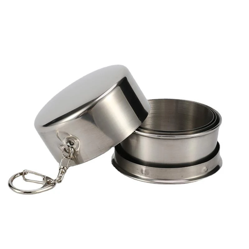 Stainless Steel Folding Cup With Keychain Portable Retractable Telescopic Cups