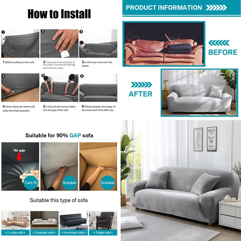 أغطية أريكة مخملية قابلة للتمدد لـ 1/2/3/4 أغطية أريكة أغطية أريكة واقي أثاث ناعم مع قاعدة مرنة غير قابلة للانزلاق