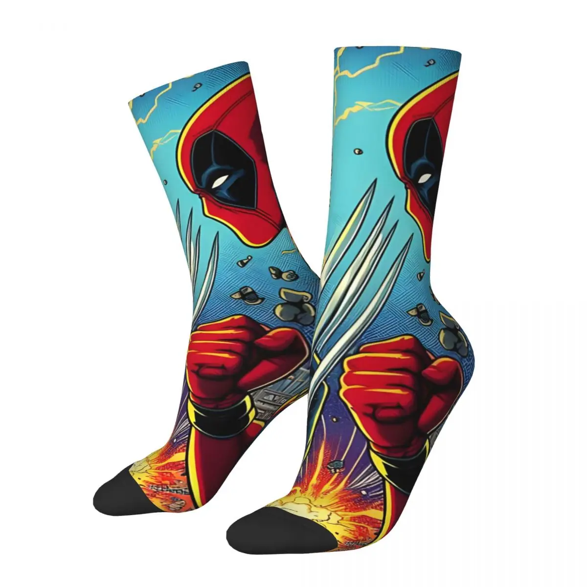 Poolverine Sticker Men's Socks Retro Harajuku Marvel X-man Deadpool & Wolverine Hip Hop Novelty Seamless Crew Crazy Sock