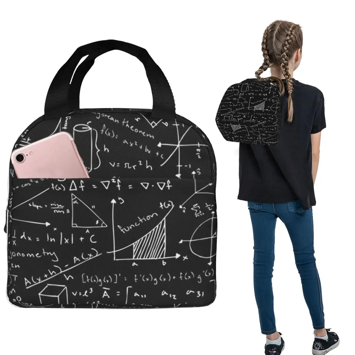Math Lessons Insulated Lunch Bag for Women Children Portable Food Boxes Thermal Lunch Box Tote