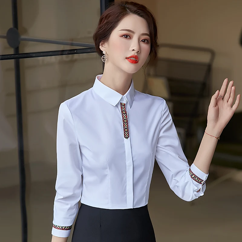 Blue Shirt Women New Spring Fashion Temperament Formal Long Sleeve Slim Blouses Office Ladies Work Tops White