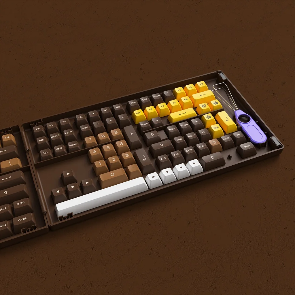 Akko Chocolate Keycap Set 178-Key ASA Profile PBT Double-Shot Full Keycap untuk Keyboard Mekanis Multi-layout dengan Koleksi