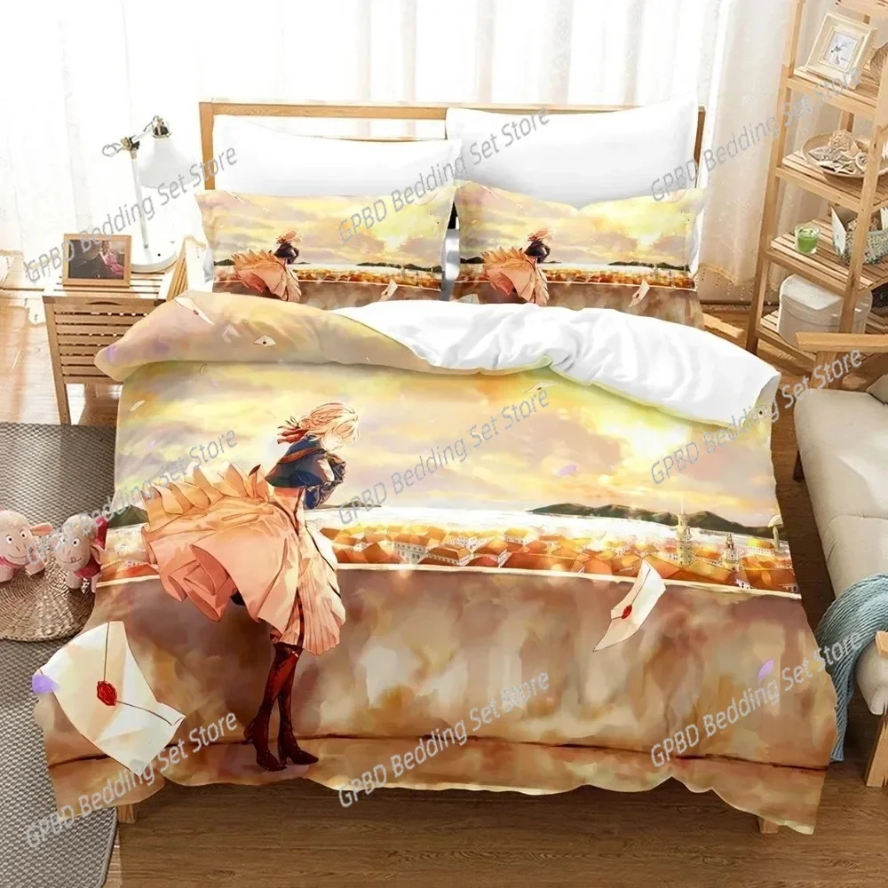 

Anime Violet Evergarden Comfortable Duvet Quilt Cover Pillowcase Bedding Set Children Bedroom Decoration Home Textile