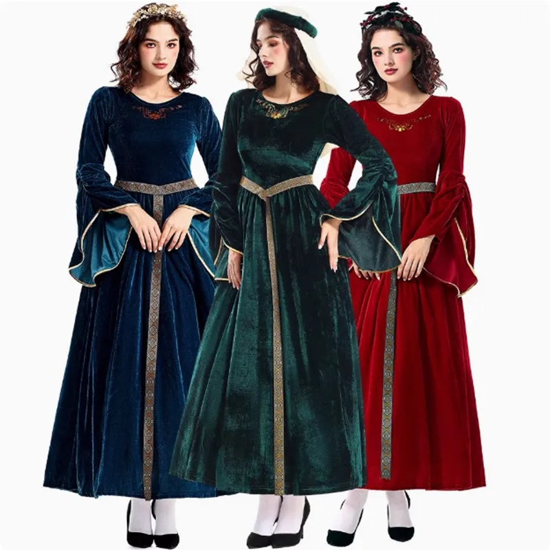 Costume da regina mediorientale con sves svasati per loween genitore-figlio danza di corte vintage fibra di poliestere 00%