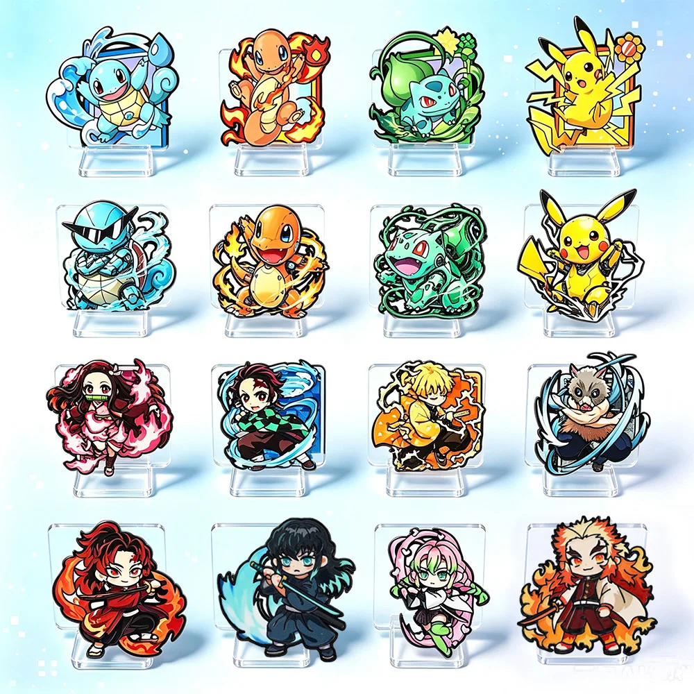 8Pcs Anime Pokemon & Demon Slayer Enamel Pins Cartoon Girl Lapel Brooch Cute Character Collectible Badge Backpack Jewelry Gift