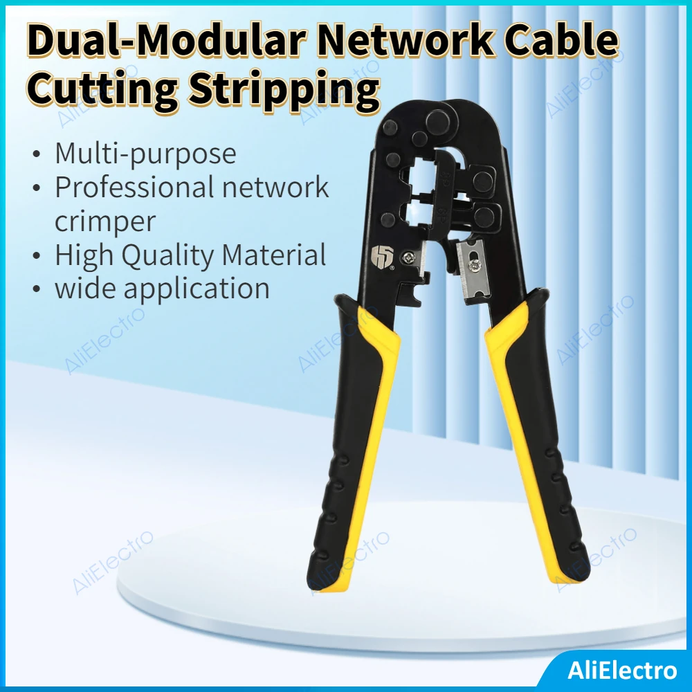 

Dual-Modular Network Cable Cutting Stripping Crimper, Cat 5 Stripper Crimping Tool RJ45 RJ12 RJ11 RJ9 8P/6P Connectors Hand Tool