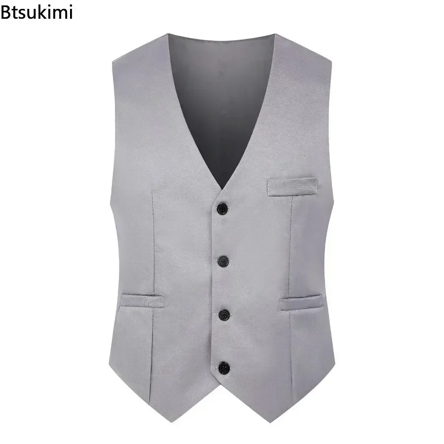 2025 Korean Style Men's Suit Vests Fashion V-neck Slim Dress Vests Men Formal Business Wedding Waistcoat Trend Gentleman Clothes