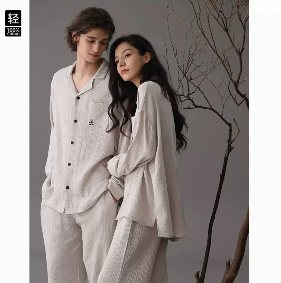 

Low-key luxury | Class A double yarn cotton Four seasons couples pajamas loose cotton home suit for men and women and man