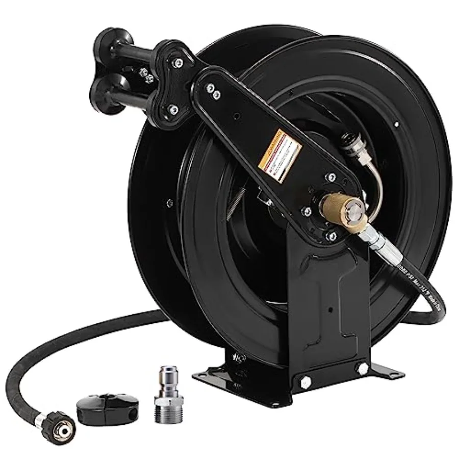 

High Pressure Washer for Water/Air/Oil 3/8 X 50 Feet Steel Dual Arm Auto-Retractable Power Wash Heavy Duty 4000 PSI