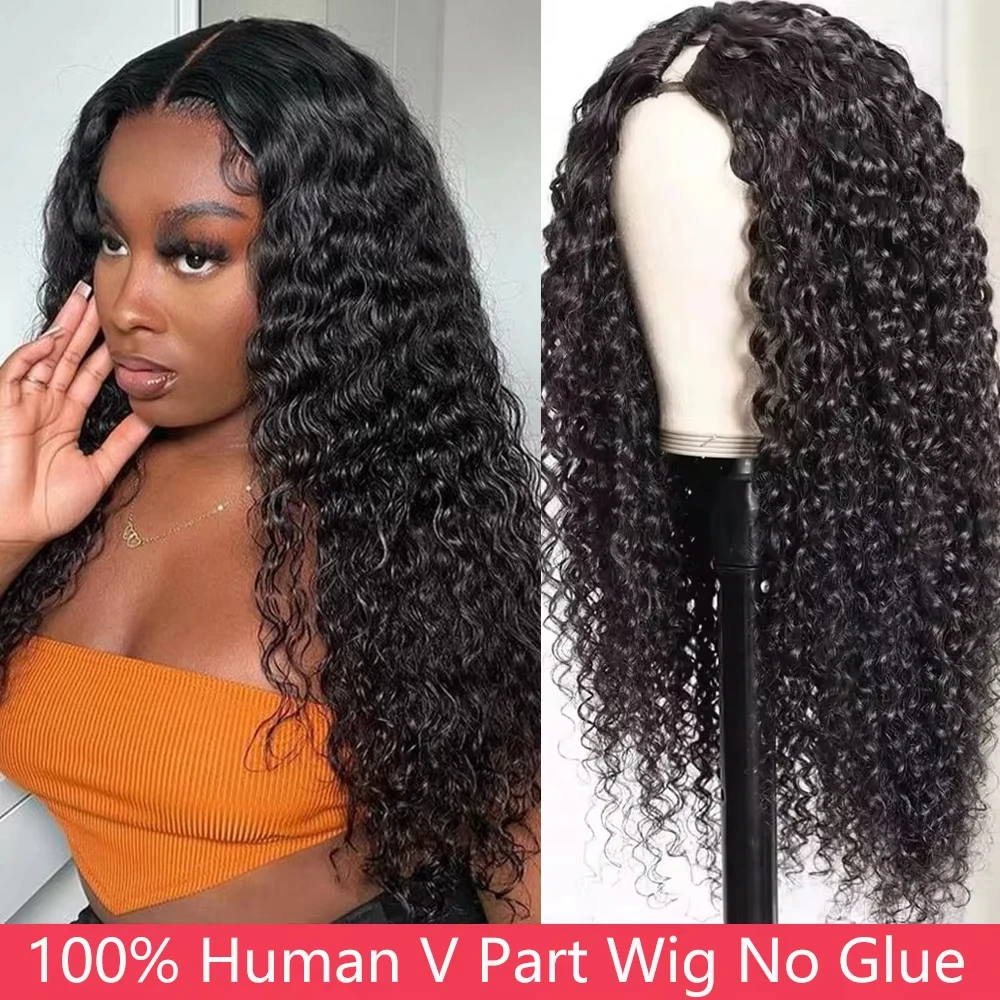 

Deep Curly V Part Wig Human Hair Cheap Water Wave V Part Wig Human Hair 180% Density Cheap Full Machine Made Wigs For Women