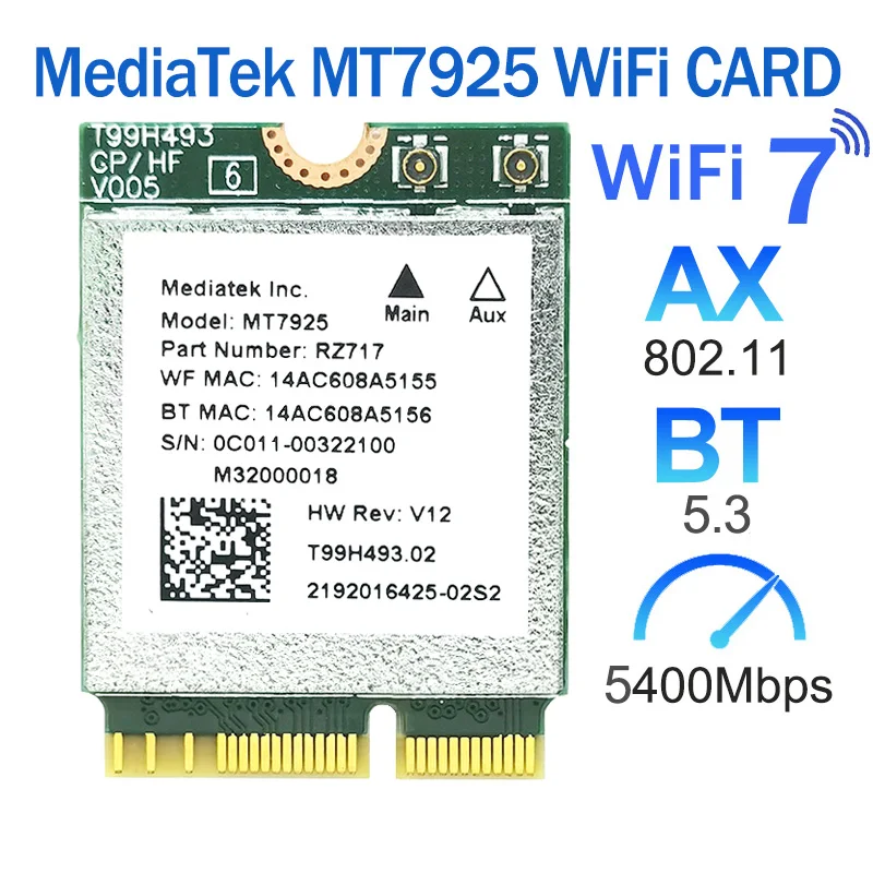 Imagem -02 - Wifi Lan Card Bluetooth 5.3 Tri Band 2.4 Ghz Ghz 5400mbps M.2 Ngff Adaptador sem Fio para Win 10 11 Linux Mt7925