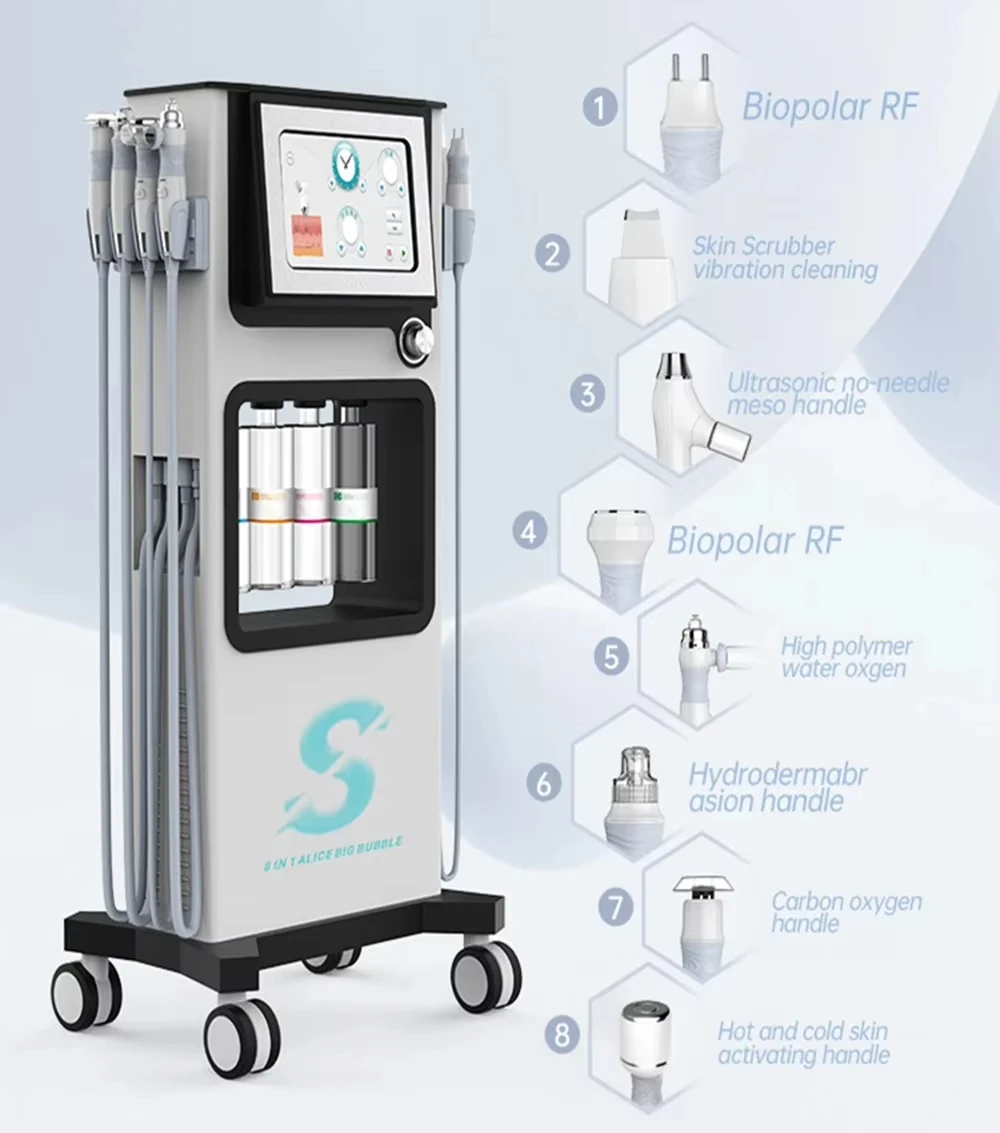 H2O2 하이드로 미세 박피술 물 산소 스킨 케어 딥 클리닝 하이드라 박피술 페이셜 워터 아쿠아 필링 머신, 8 in 1