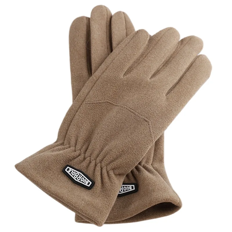 

Fashion Five Finger Men Full Finger Mittens Warm Solid Color Fleece-lined Gloves Windproof Elastic Thin Fleece Gloves Autumn