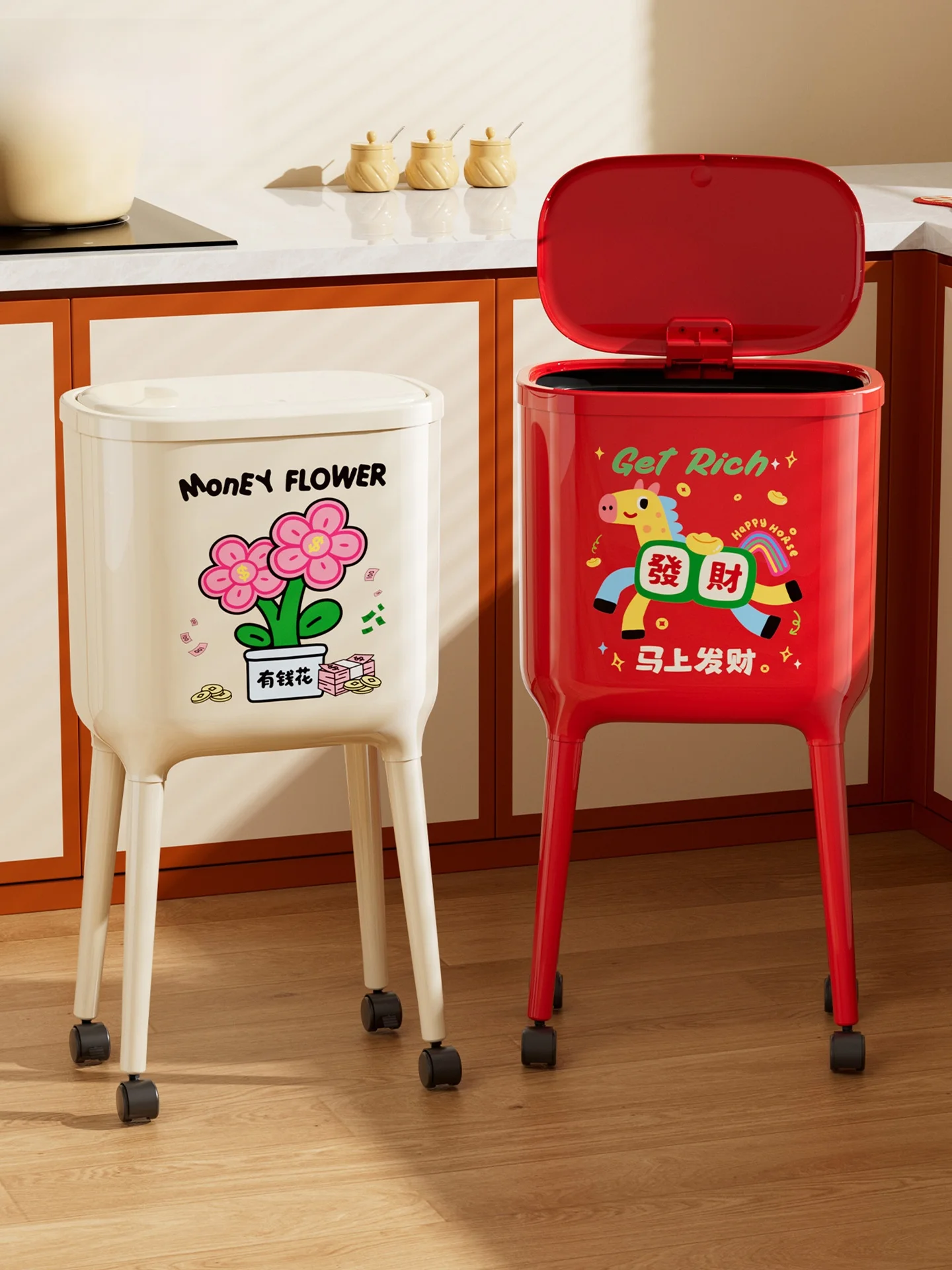 

Kitchen Trash Can High Foot Large Capacity Cover Press Type No Bending Waist Special Home Use Plastic Body 16L Total Capacity