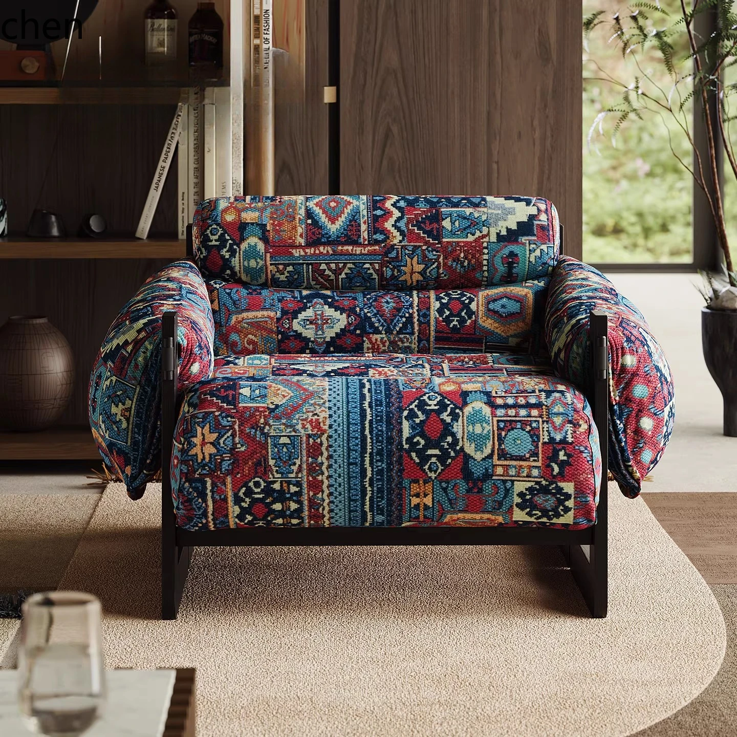 

HYS Single Sofa Retro High-End Fabric Living Room Balcony Lounge Chair