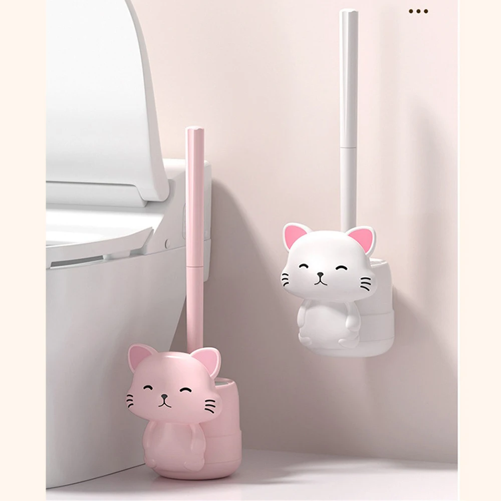 Toilet Brush No Dead Angle Cute Cat Base Sanitary Brush Home Bathroom Accessories Toilet Brush Set Toilet Wall Hanging Household