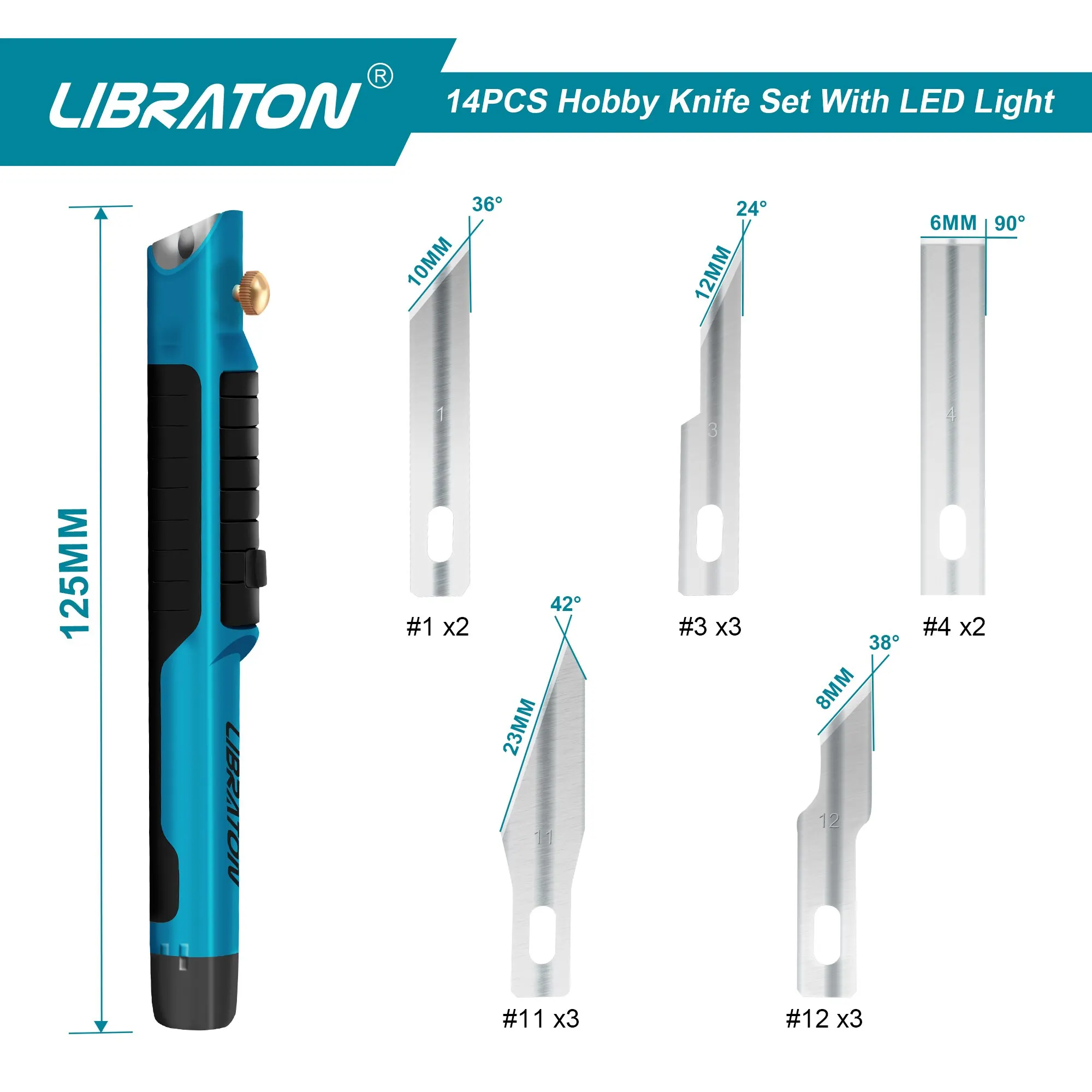 Libraton Craft Knife Set with LED Light, Hobby Precision Knife Set with Refill SK5 Blades Suitable for Trimming, Pumpkin Carving