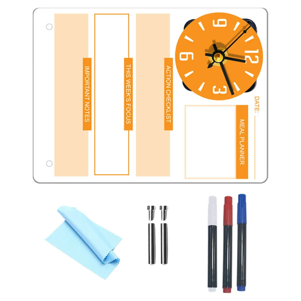 

1 Set Standing Memo Board 2-In-1 Acrylic Desktop Clock Dry Erase Writing Surface Organizer For Office Home Study Planner