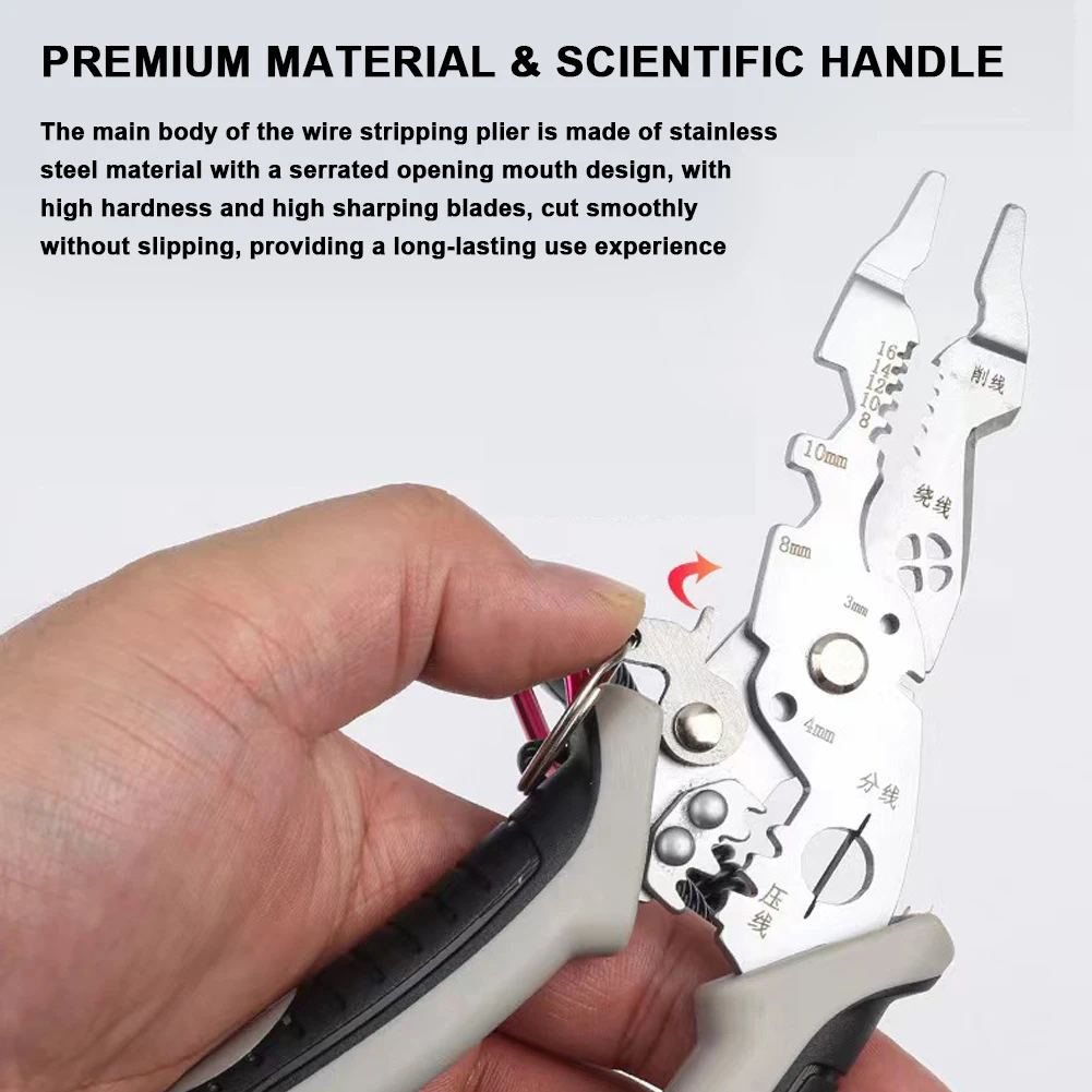 Multifunctional Wire Stripper Professional Wire Stripping Tool Electrician Crimping Pliers with Metal Locking Buckle