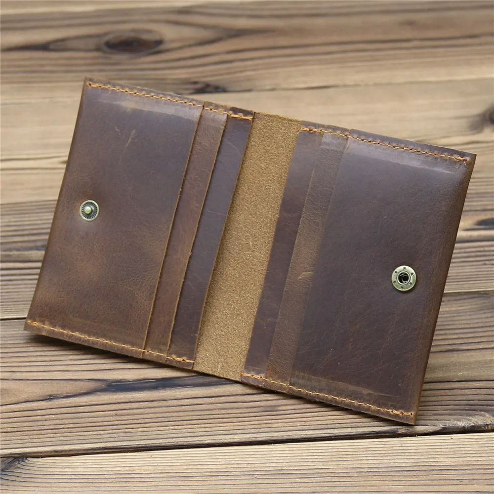 

Vintage Genuine Leather Wallet Men‘s Handmade Crazy Horse Leather Purse Personality Fashion Card Bag