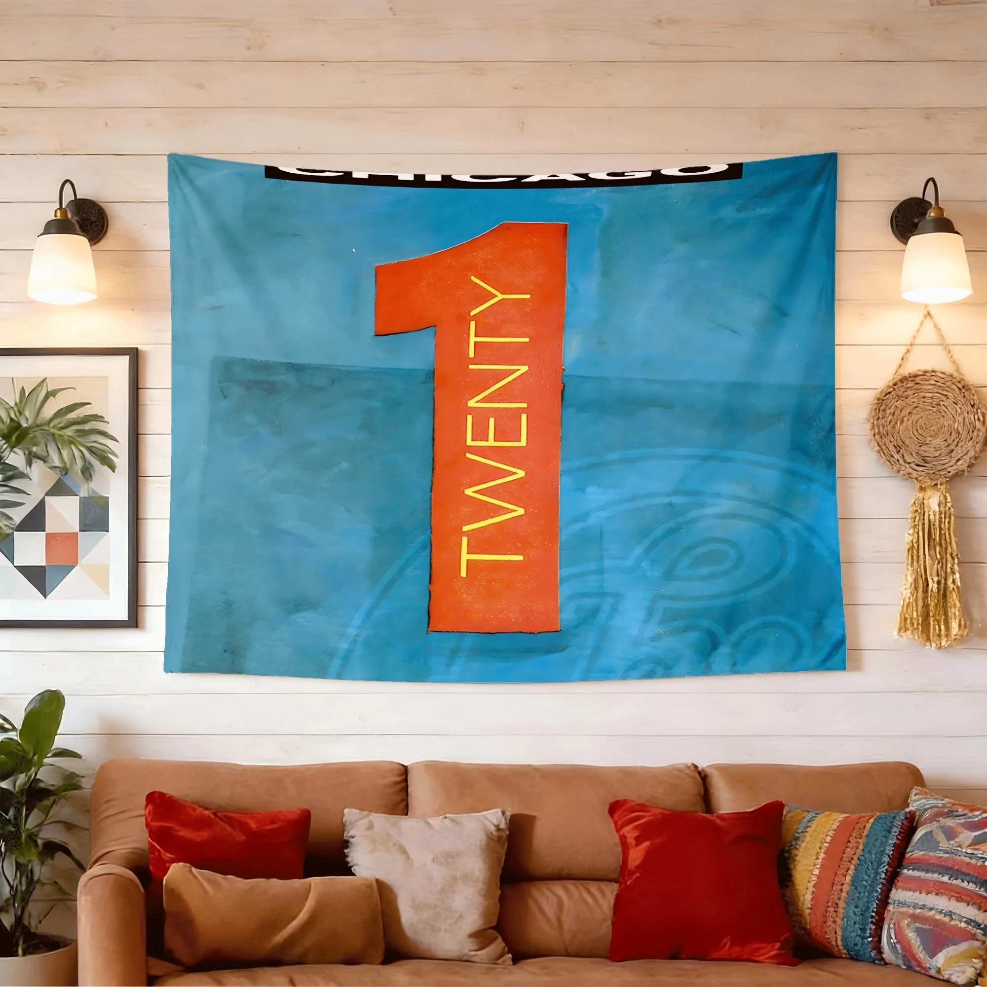 Chicago-Themed Horizontal Wall Tapestry - Soft Peach Skin Fabric with Iconic Chicago Design Suitable for Bedroom & Decor