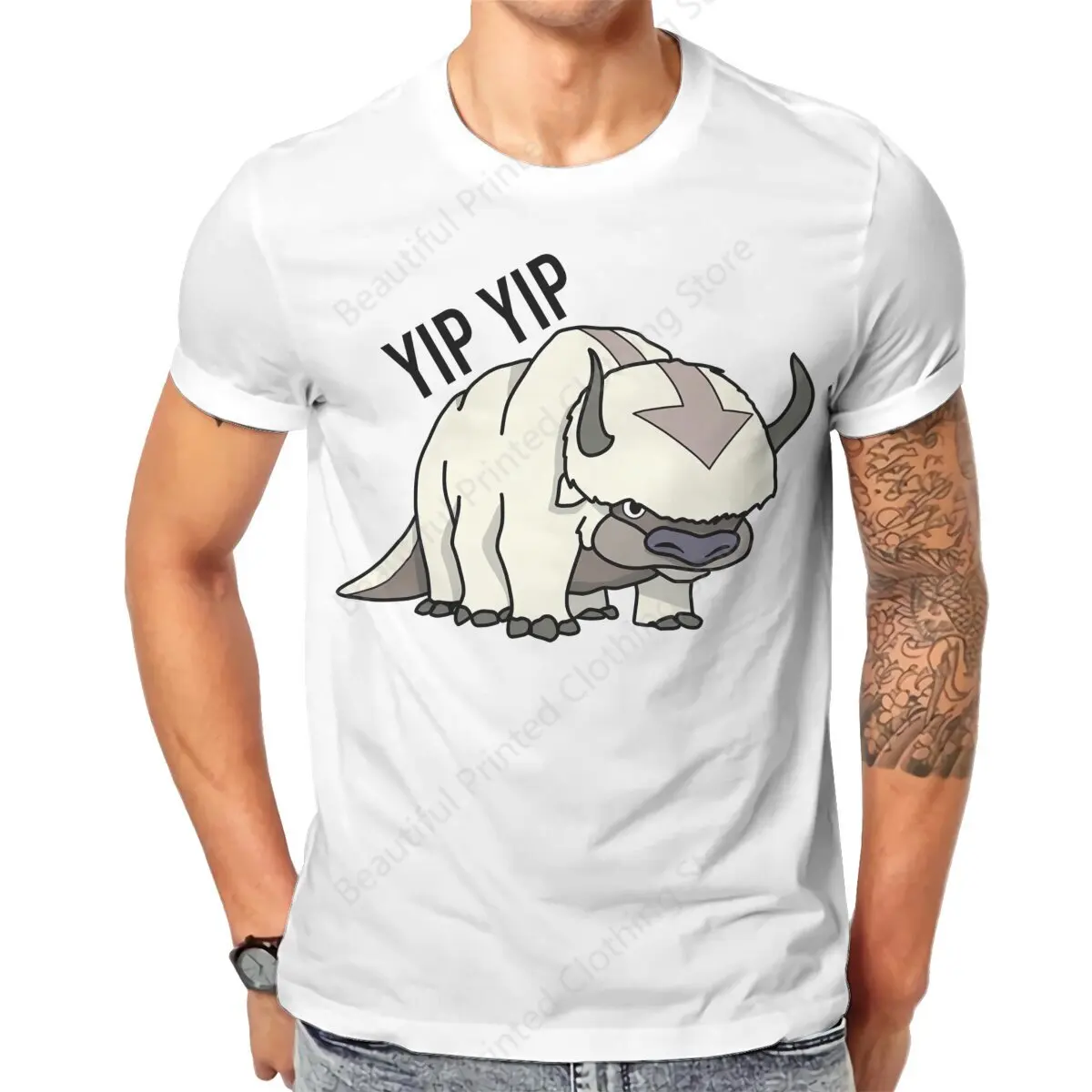 

100% Cotton The Last Airbender T-shirt Appa Yip Yip Print Breathable Men's Women's T-Shirts Loose Oversized Short Tee