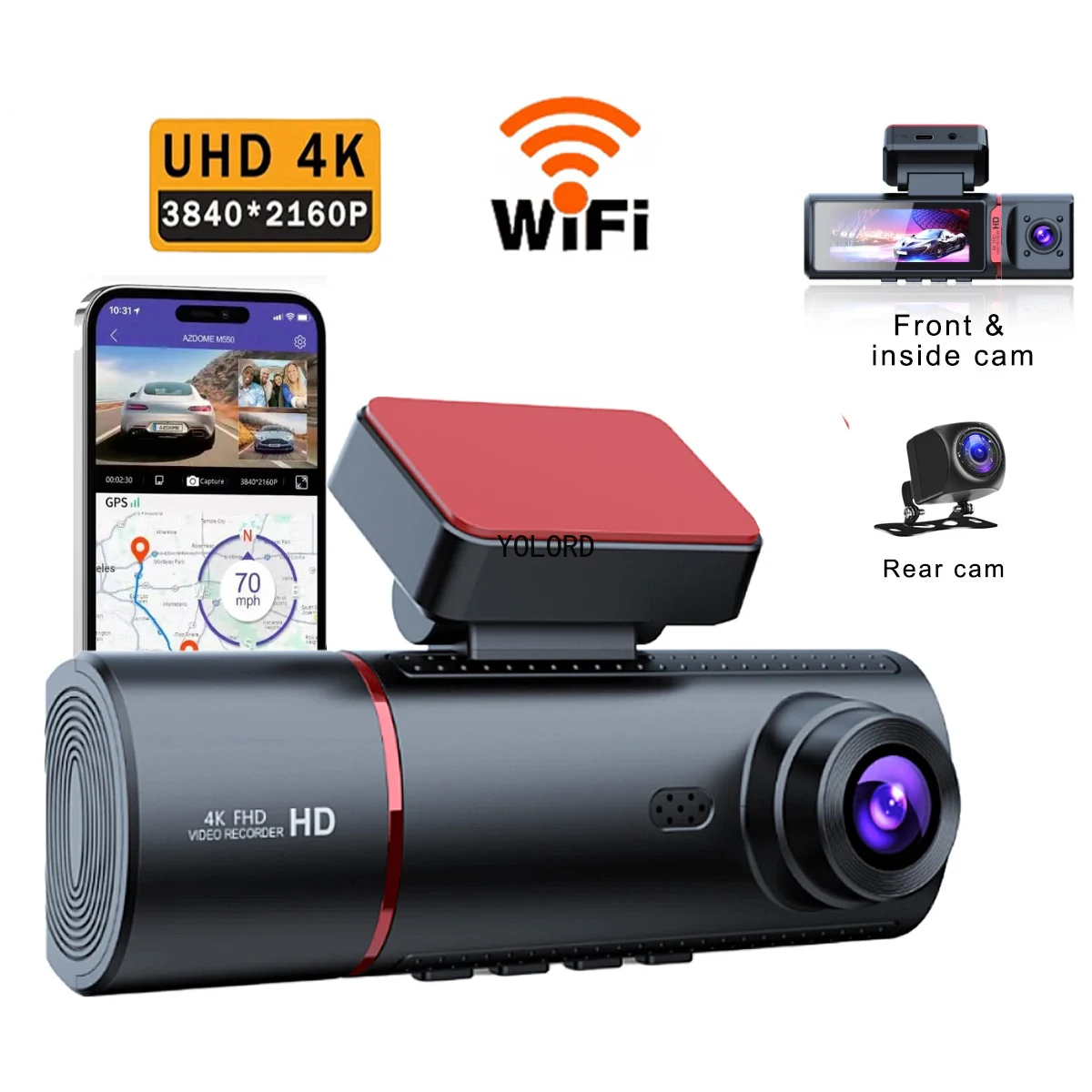 

3840*2160 4K Front + Rear Dash Cam GPS Wifi Camera Car DVR 3.16”Screen Night Vision 24H Parking Monitor
