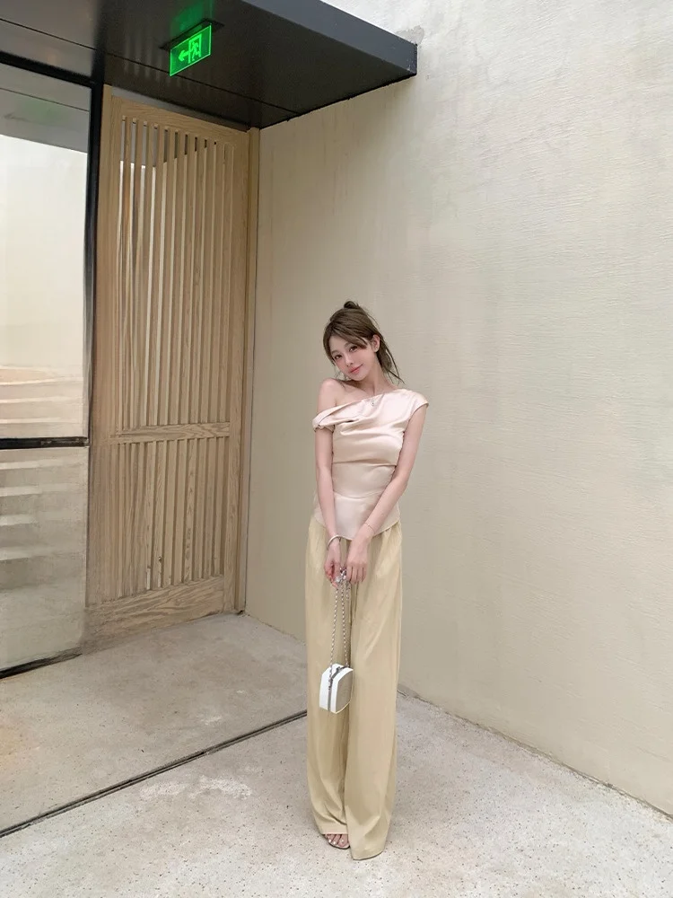 

Широкие брюки Hanyu Jia Oxygen Air с эластичным поясом, прямого кроя, длинные, в разных цветах, удобные повседневные брюки для женщин