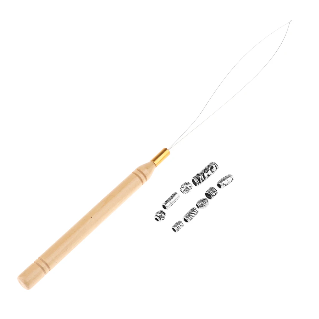 9 Pieces Breadlock Beads And Hair Extension Loop Needle Threader Pulling