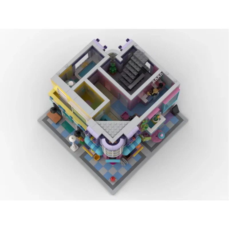 Architectuur MOC Modulaire kapperszaak stenen set Stad straatbeeld model Downtown appartement gebouwen blokkit DIY café voor kinderen