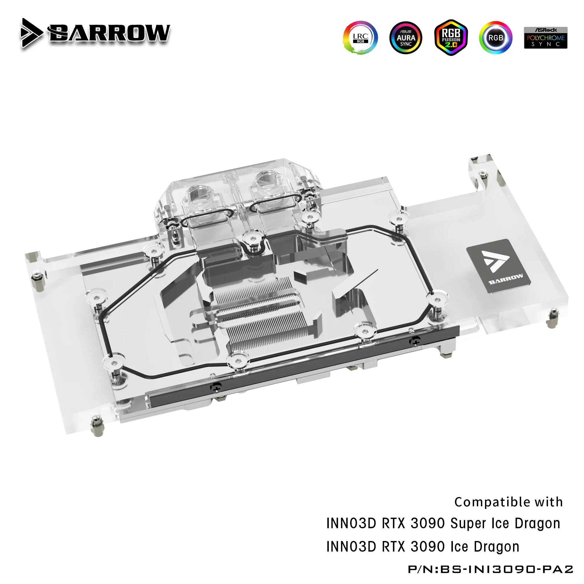 Barrow RTX 3090 GPU Water Cooling Block for Inno3D RTX 3090 ICHILL,Full Cover 5v ARGB GPU Cooler,BS-INI3090-PA2