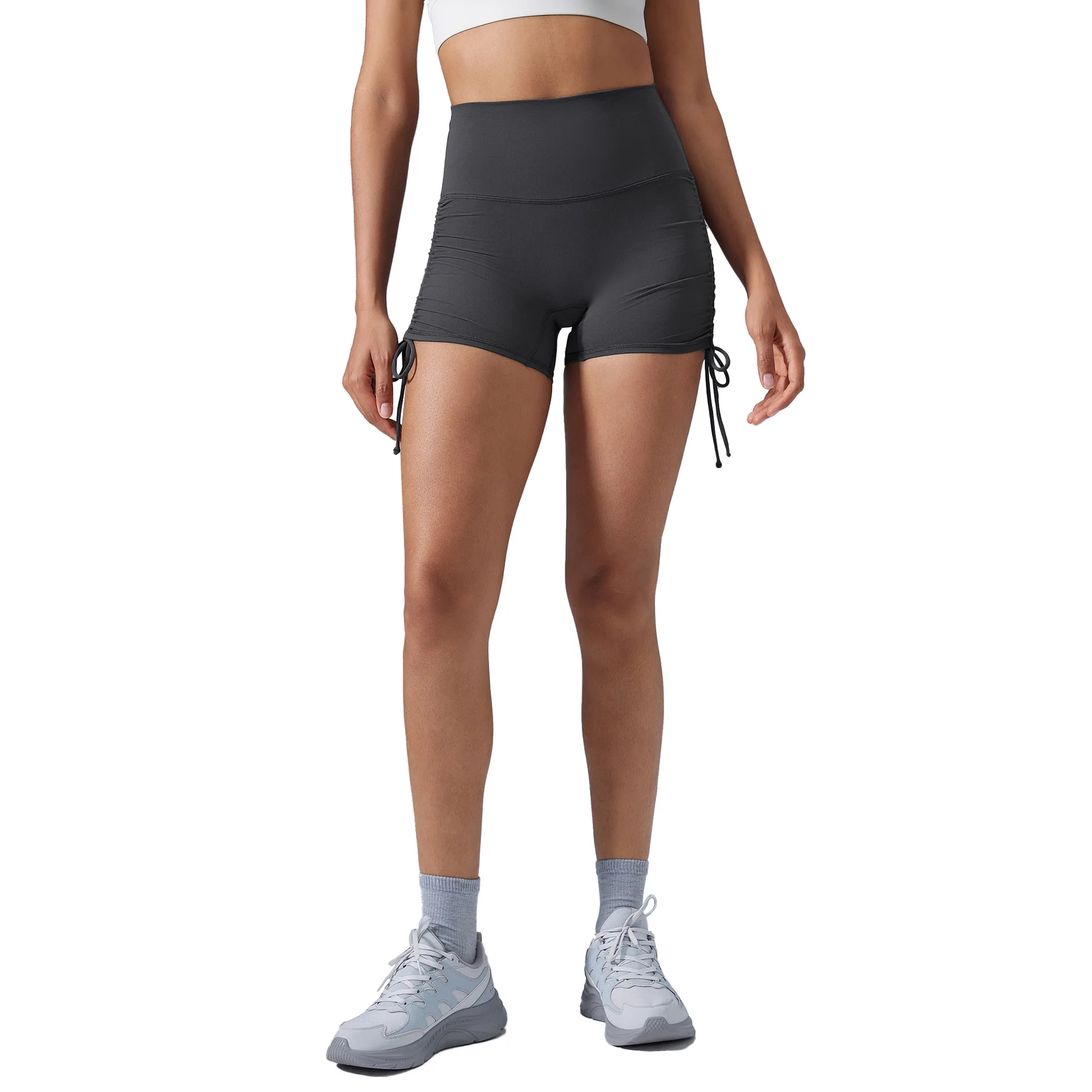 

Mermaid Curve No Embarrassment Line Yoga Shorts Women's Naked Peach Hip Fitness Pants Drawstring Pleated Running Shorts