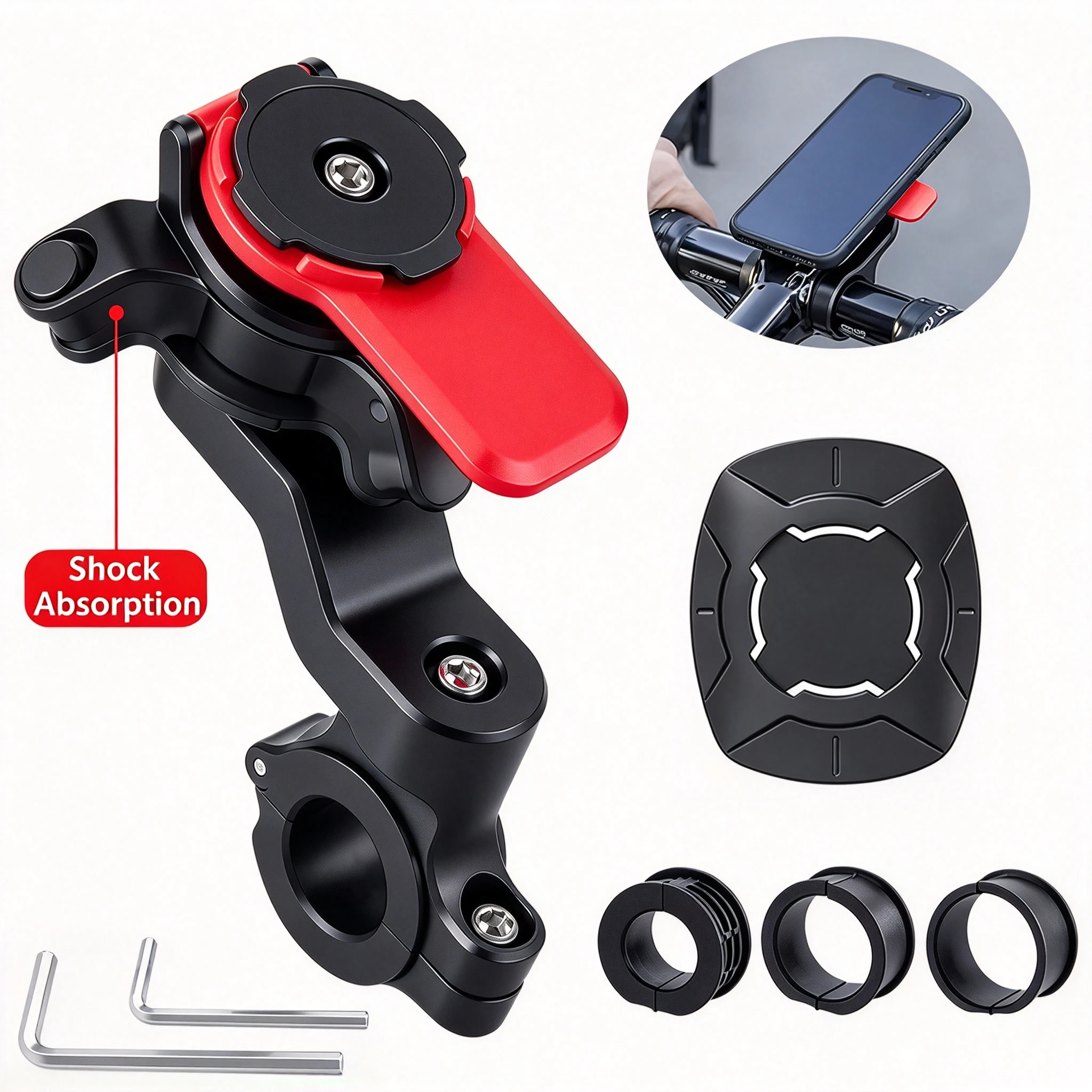 Quick Release Motorcycle Phone Holder with Shock Absorber Anti Shake Bike Handlebar Mount Bracket for Bicycle MTB Scooter