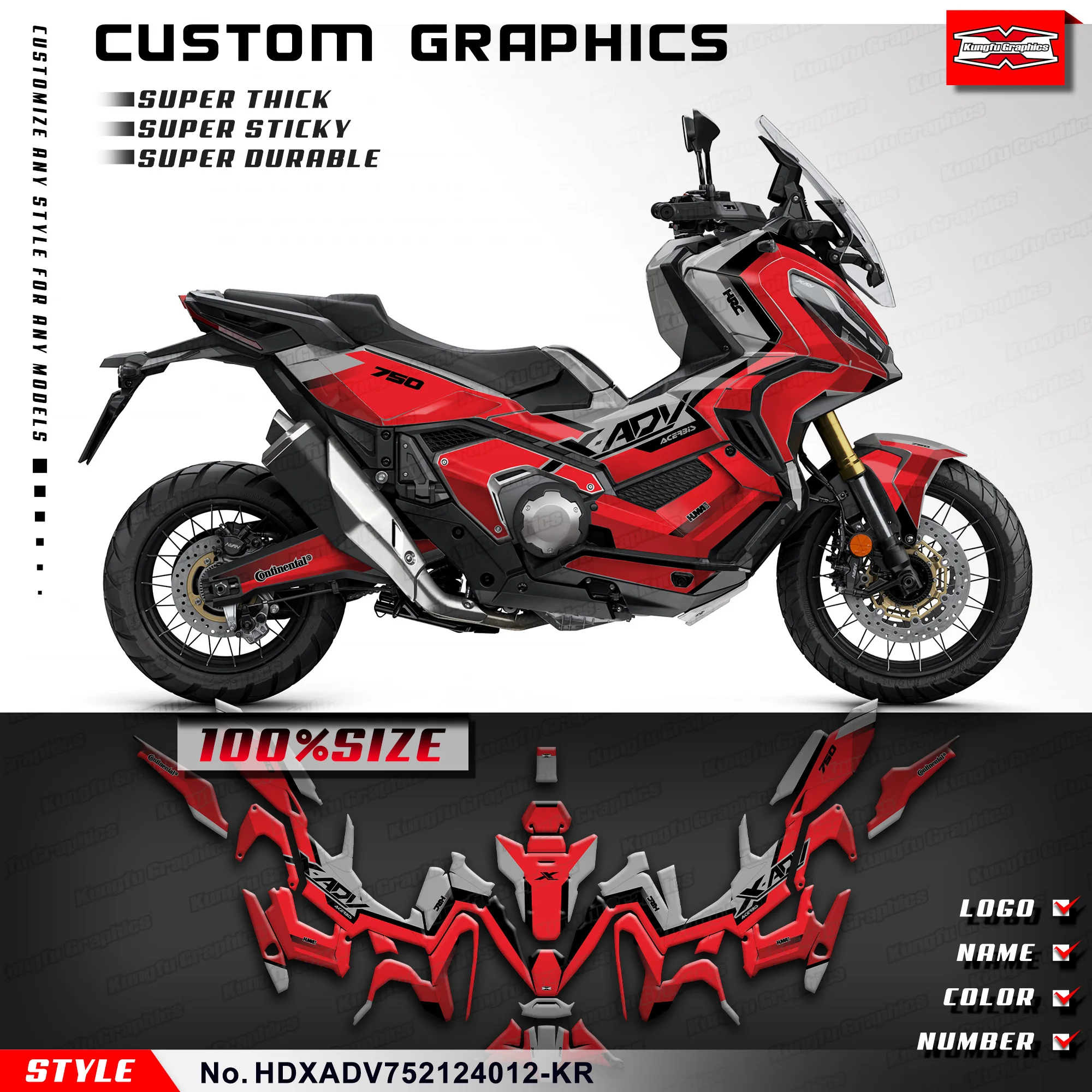 

Набор наклеек KUNGFU GRAPHICS с мотоциклетной графикой для Honda X-ADV 750 X ADV 2021 2022 2023 2024, HDXADV752124012-KR