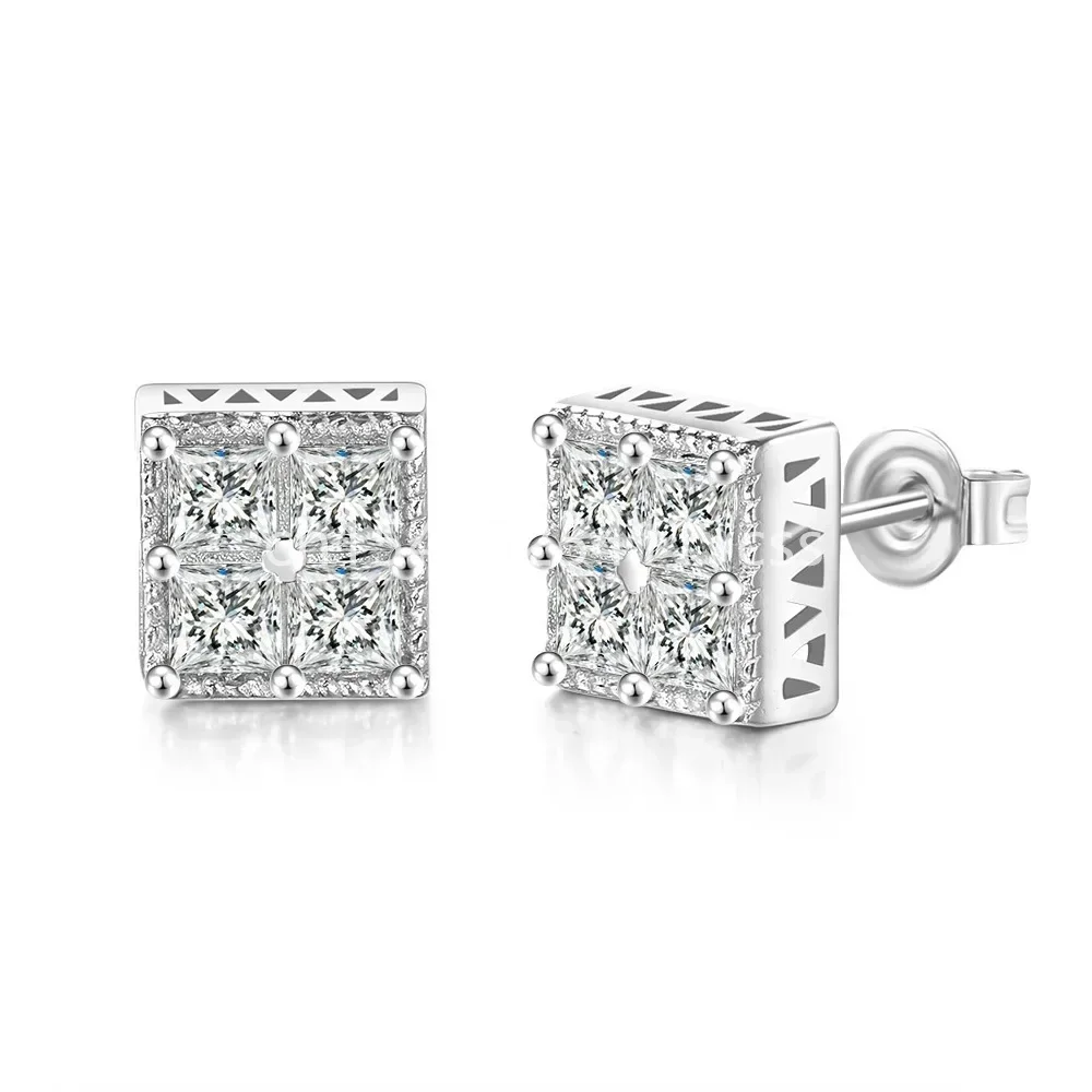 Square Cubic Zirconia Stud Earrings for Women and Men Noble Weddings Parties Jewelry Gift Hip - Hop Fans Accessories