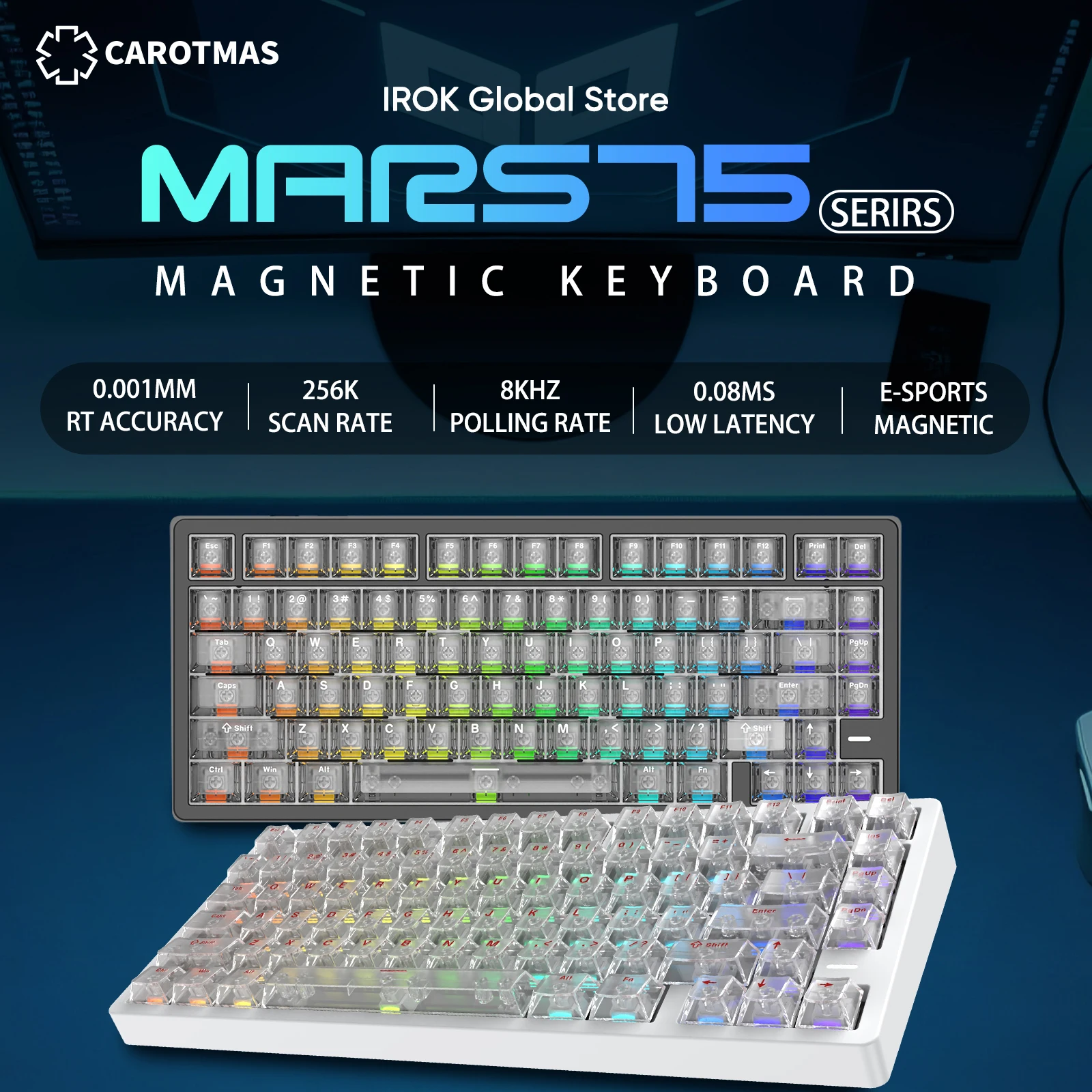 

Механическая игровая клавиатура IROK CAROTMAS Mars75 Pro Mars75 с магнитными переключателями, 75% раскладка, быстрое отклика (0.001мс), 8K, проводная, для геймеров