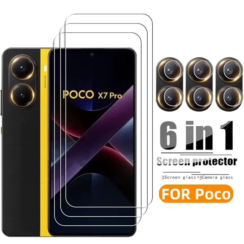 

6in1 For Xiaomi Poco X7 Pro 5G Screen Protector Poco X7 Pro Tempered Glass 3D Protective Phone Camera Lens Film Poco X7 Pro