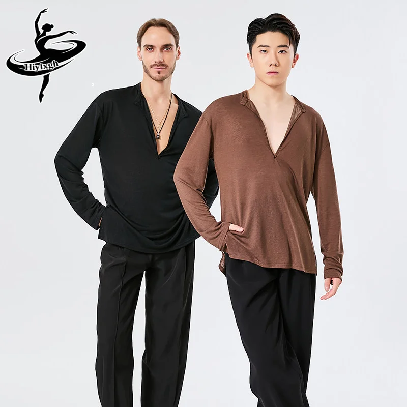 Herren Lateinamerikanische Tanz-Übungskleidung Langarm-Shirts Samba Rumba Tango Kleid Erwachsenen-Ballsaal-Tanzkostüme Latein-Tanzkleidung