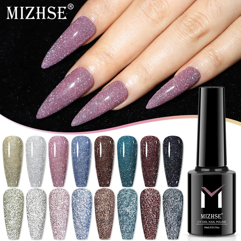 

MIZHSE 10ml Reflective Glitter Gel Nail Polish Disco Sparkling Sequins Hybrid Varnishes Soak Off UV/LED Gel Polish For Nail Art