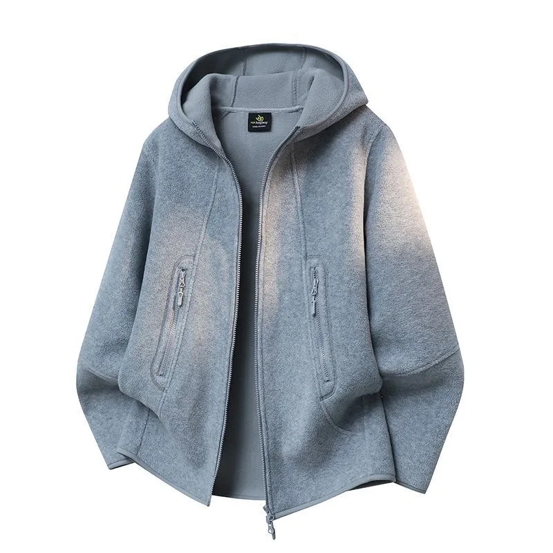 New Autumn and Winter Fashion Solid Color Thickened Warm Hooded Sweatshirt Men's Casual Loose Sports Large Size Jacket M-4XL
