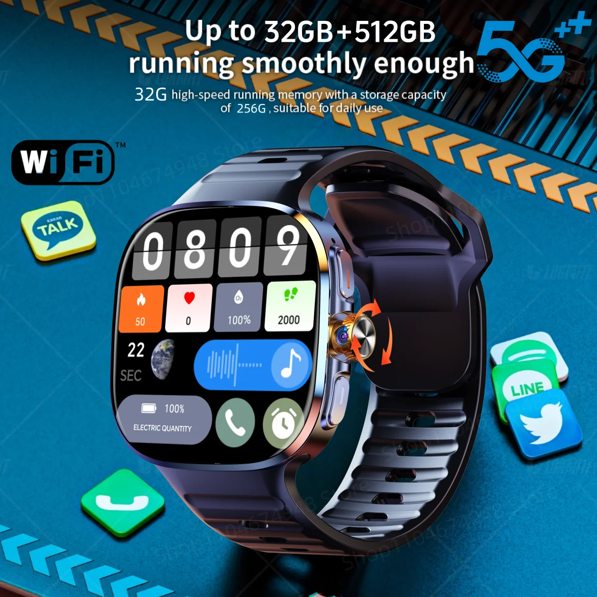 M99 Smartwatch 2.4 بوصة شاشة Amoled أكبر 12 لوحة القائمة ساعة ذكية مع 190 °   كاميرا دوارة 2100 مللي أمبير بطارية أندرويد 10.0 نظام التشغيل