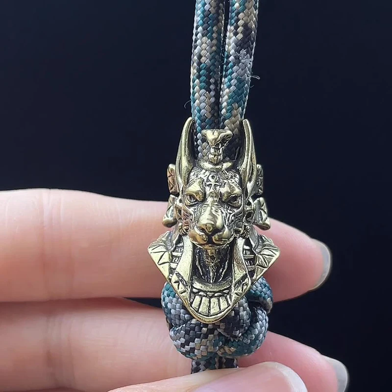 Vintage Brass Anubis Head Pendant Beads Ancient Egyptian  Of Death Design EDC Paracord Beads Handmade Lanyard Decor