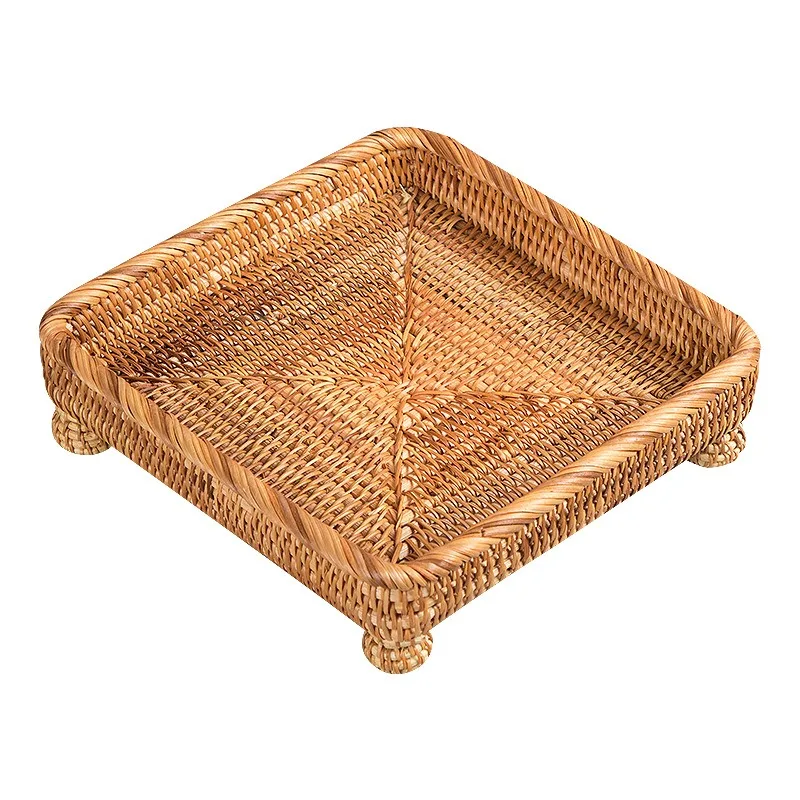 

Square Rattan Woven Storage Basket Household Fruit Snack Holder Practical Organizer For Tea Room Daily Neat Storage 2pcs