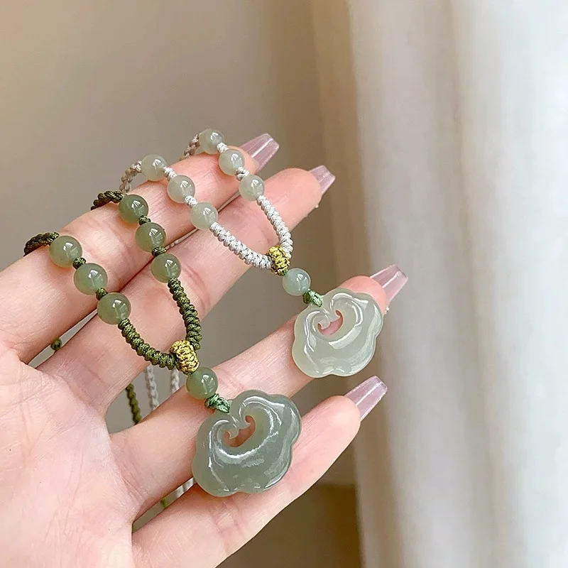 Natural Hetian Jade Auspicious Cloud Ruyi Lock Pendant New Chinese Guofeng Necklace Perfect Festival Gift