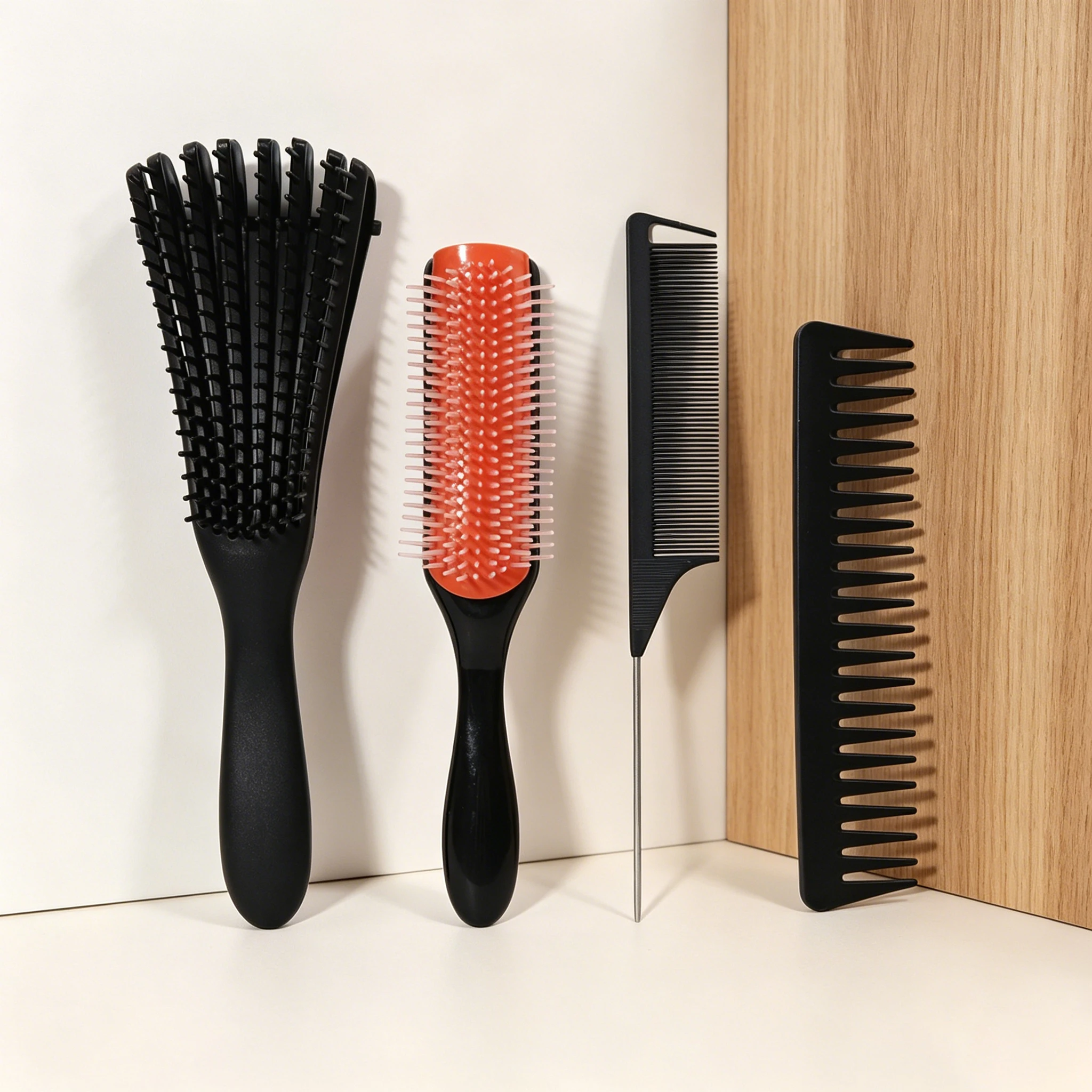 

4-pcs hair comb set, hollowed out hair brush, pointed tail comb, exfoliating hair brush and comb set, Special for real hair wigs